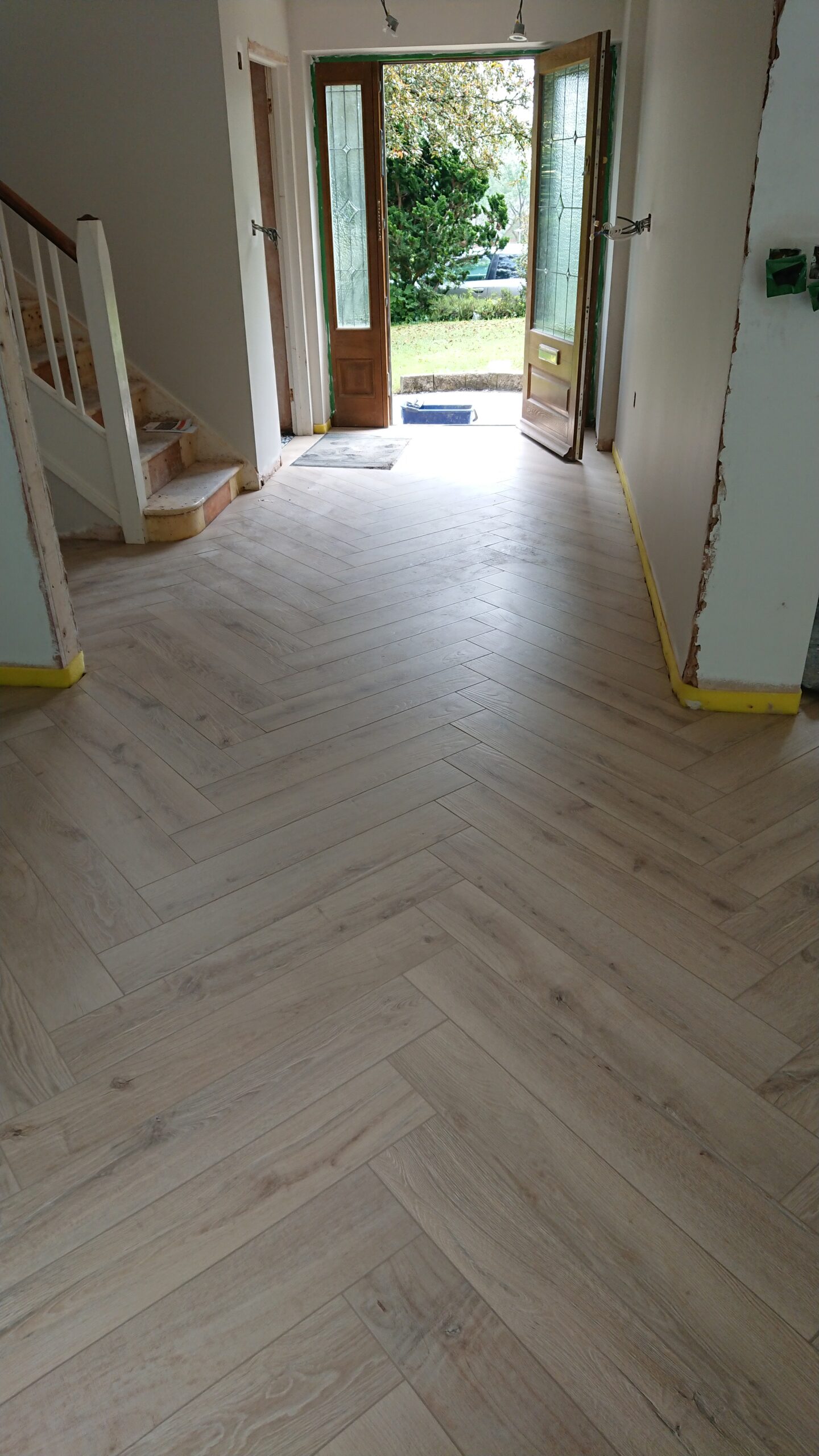 Herringbone wooden effect tiles